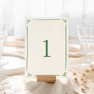 Numéro De Table Vert Dessiné à la Main de Manière Fantaisiste