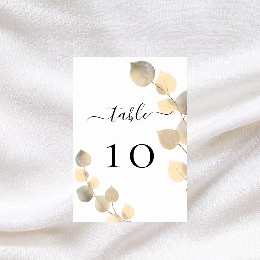 Numéro De Table Vert d'eucalyptus doré mariage