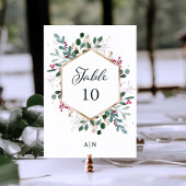 Numéro De Table Vert doré sur blanc | Mariage de Noël