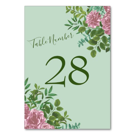 Numéro De Table Vert et rose Mariage Pastel Floral (Dos)