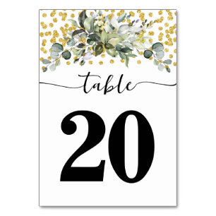 Numéro De Table Vert Eucalyptus Aquarelle Vert Poussière Mariage