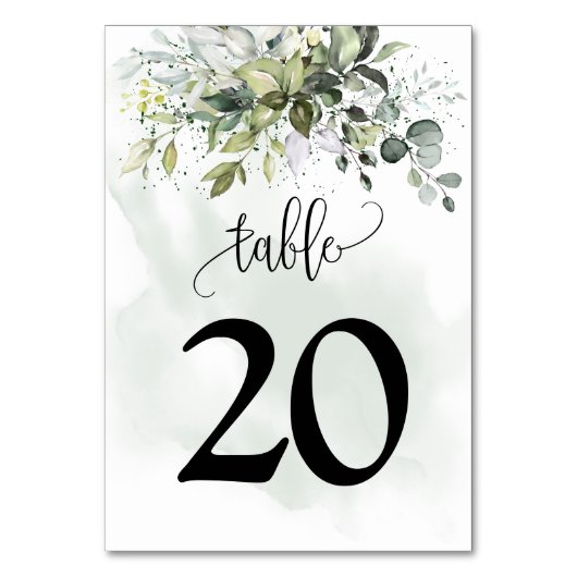 Numéro De Table Vert Eucalyptus Aquarelle Vert Poussière Mariage (Dos)