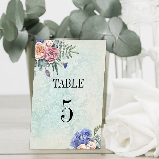 Numéro De Table Vert Floral Rustique Hydrangeas Mariage