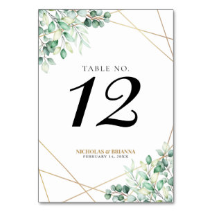 Numéro De Table Vert moderne Eucalyptus Gold Mariage géométrique