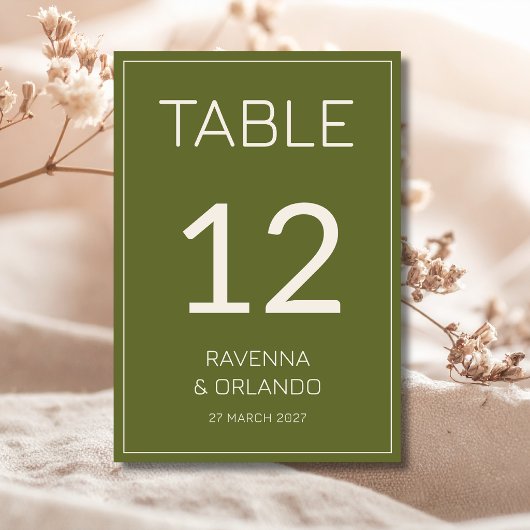 Numéro De Table Vert olive crème Ancien Argent Mariage Formel