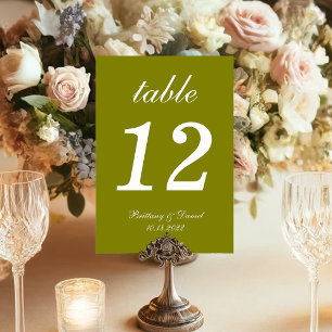 Numéro De Table Vert olive Mariage simple calligraphie
