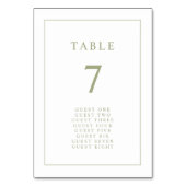 Numéro De Table Vert Sauge Élégant Simple Minimal Bordure Mariage (Dos)