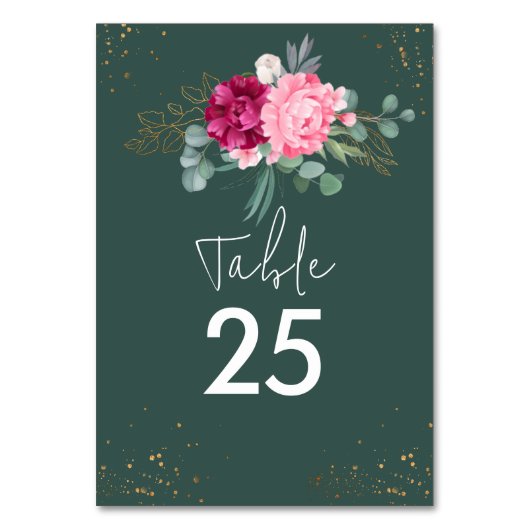 Numéro De Table Vert simple surface | Mariage floral rose pâle (Dos)