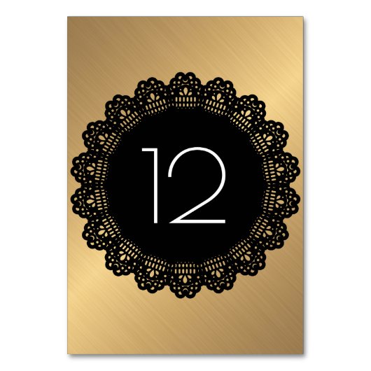 Numéro de table verticale Gold Black Lace Folk (Dos)