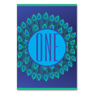 NUMÉRO DE TABLE VIBRANT BLEU & TURQUOISE PEACOCK FEACOCK MOTIF