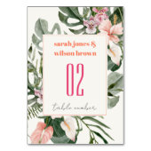 Numéro De Table Vibrant Elegant Blush Boho Mariage floral tropical (Dos)