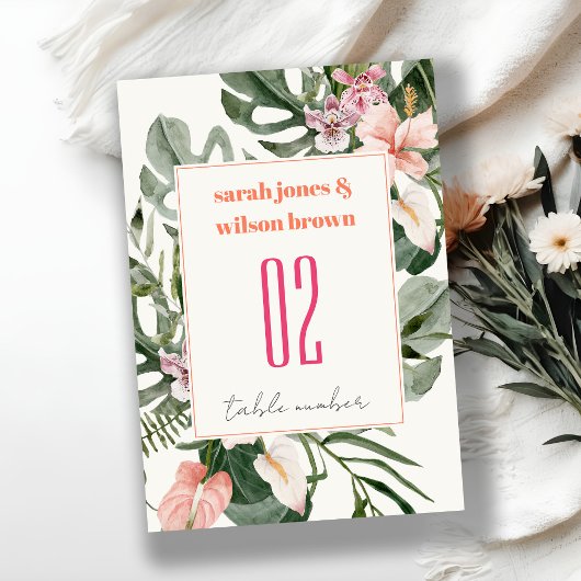 Numéro De Table Vibrant Elegant Blush Boho Mariage floral tropical