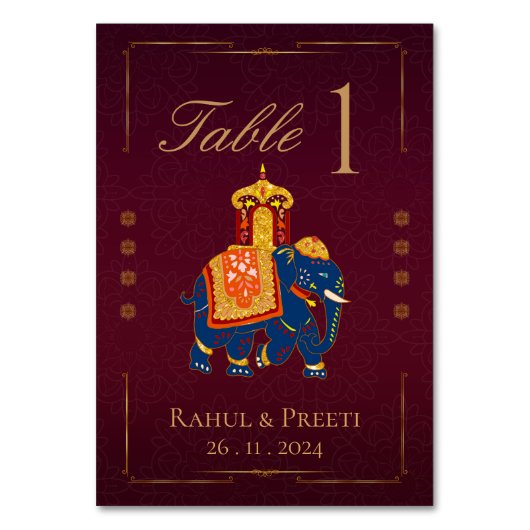 Numéro De Table Vibrant Rouge or traditionnel mariage indien (Par défaut)
