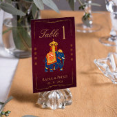 Numéro De Table Vibrant Rouge or traditionnel mariage indien