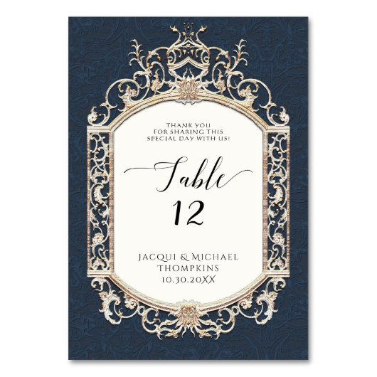 Numéro De Table Victorian Elegant Formel Marine Blue Gold Réceptio (Dos)