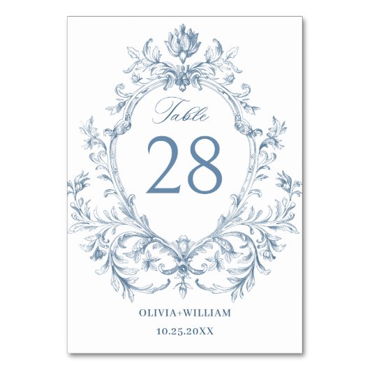Numéro De Table Victorien Ornate Grace Floral Dusty Mariage bleu (Par défaut)