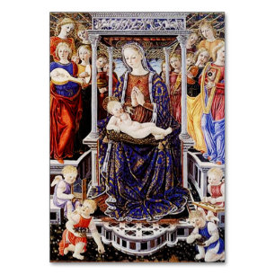 Numéro De Table Vierge et Enfant enthronisés avec Ange musicien