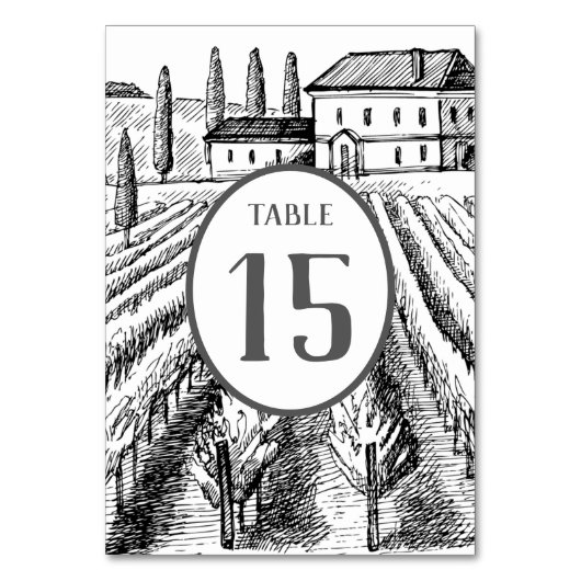 Numéro De Table Vineyard Winery Rustic Sketch Wedding (Dos)