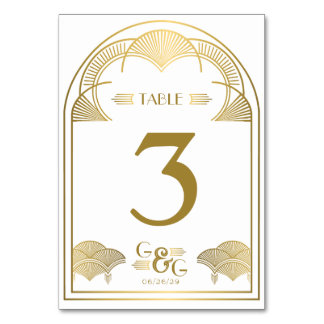 Numéro De Table Vintage Art Déco or Unique Monogram Arch Mariage