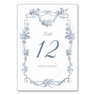 Numéro De Table Vintage cadre floral élégant Dusty Blue Mariage