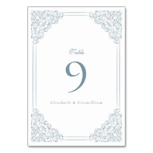 Numéro De Table Vintage Dusty Blue Frame Elegant Script Mariage