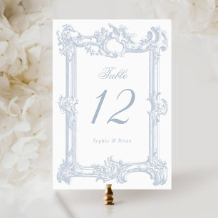 Numéro De Table Vintage Elégant cadre baroque Dusty Blue Mariage