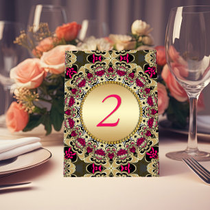 Numéro De Table Vintage Gitane Bohème Rose Chaud Or Orné Dentelle