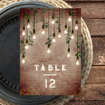 Numéro De Table Vintage Lights Mariage botanique en briques indust<br><div class="desc">Mariage RSVP avec des lumières suspendues à l'edison vintage décorées de verdure botanique sur un arrière - plan en brique rustique patiné.</div>