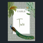 Numéro De Table Vintage Peacock Feather Tropical Greenery Mariage<br><div class="desc">Un design vintage d'oiseau paon avec verdure tropicale et motif damassé arrière - plan. Ce design est idéal pour toutes les saisons. Un design aquarelle élégant dans un thème contemporain. Un numéro de table mariage avec des plumes de paon glorieuses et des éléments modernes. Customisez le numéro et achetez chaque...</div>