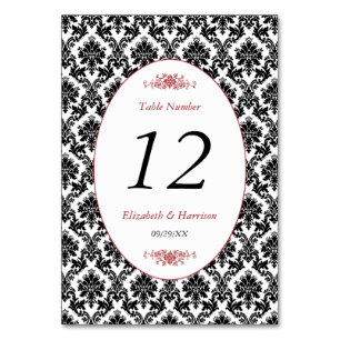 Numéro De Table Vintage rouge, noir et blanc Mariage damassé