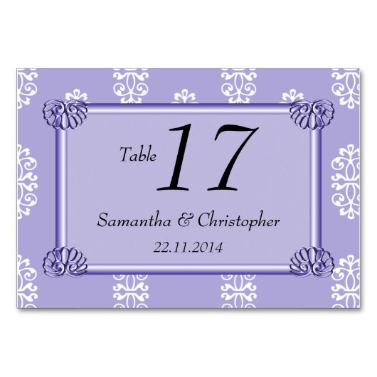 Numéro De Table Violet bleu rose Mariage damassé (Devant)