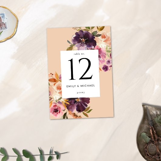 Numéro De Table Violet Meadows Automne Moderne Floral