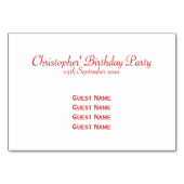 Numéro De Table Voiture Red Racing (Dos)