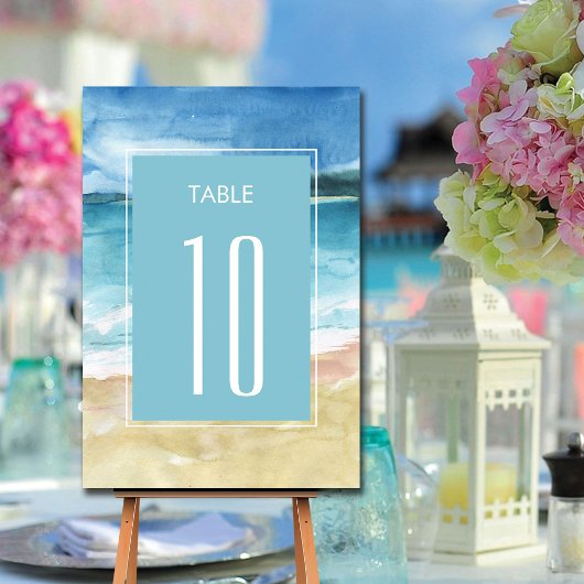 Numéro De Table Watercolor Beach Ocean Destination Mariage