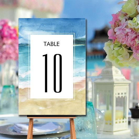 Numéro De Table Watercolor Beach Ocean Destination Mariage