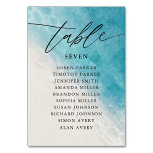 Numéro De Table Watercolor Blue Ocean Beach Wedding
