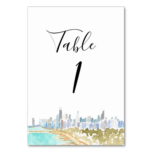 Numéro De Table Watercolor Chicago Wedding Table Numbers (Par défaut)