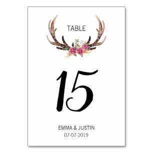 Numéro De Table Watercolor Deer Antlers Mariage campagnard bohème