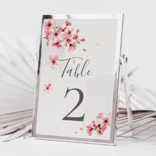 Numéro De Table Watercolor Pink Floral Cherry Blossom Wedding