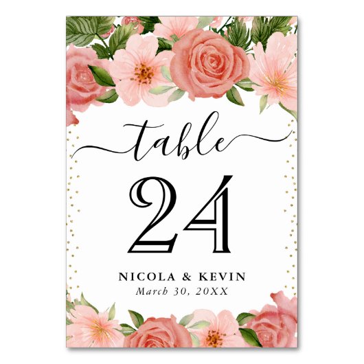 Numéro De Table Watercolor Pink Roses Wedding (Par défaut)