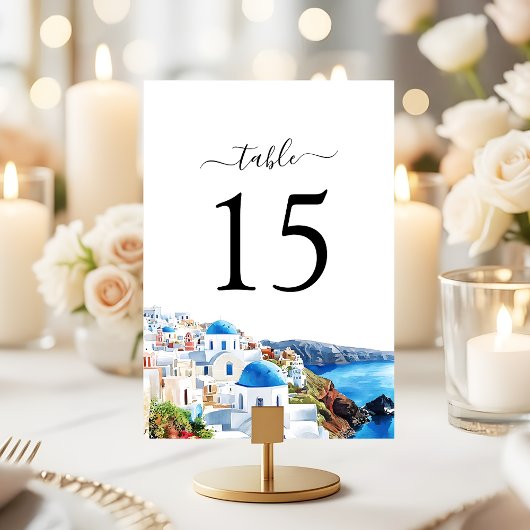 Numéro De Table Watercolor Santorini Elegant Coastal Wedding