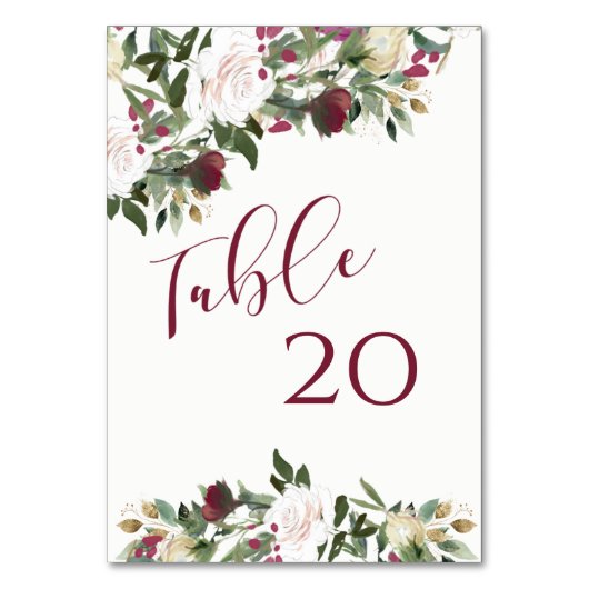 Numéro De Table Watercolor White Roses Cranberry Wedding (Par défaut)
