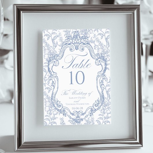 Numéro De Table Wedding Crest Blue Floral Elegant Script