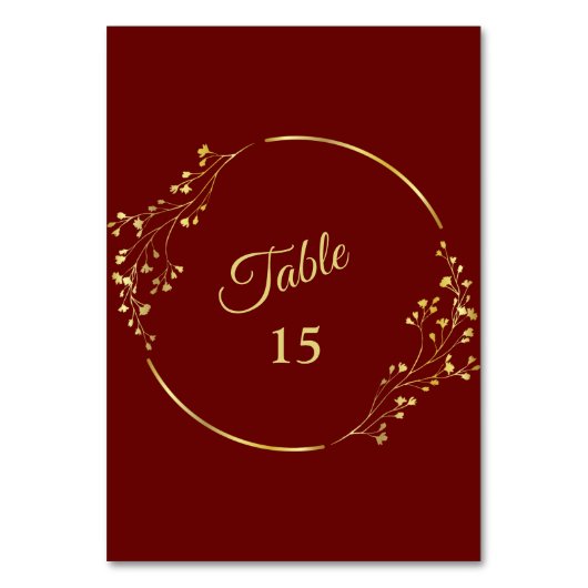 Numéro De Table Wedding Golden Floral Geometric Wreath Red Party (Par défaut)