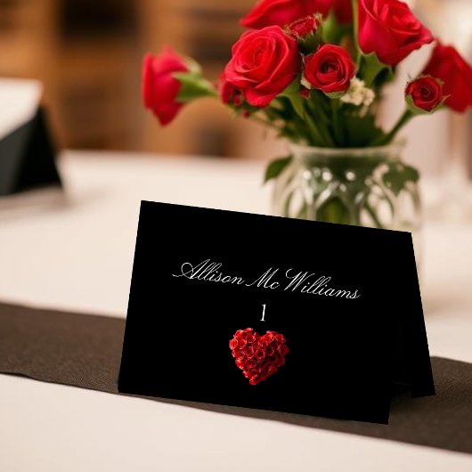 Numéro De Table Wedding Place cards--Heart Shaped Red Roses