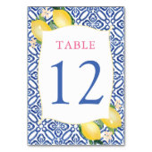 Numéro De Table Wedding shower Positano Lemons Carreaux Bleus (Dos)