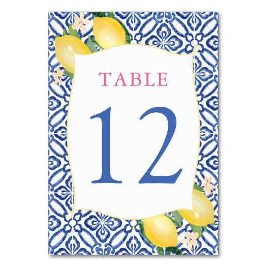 Numéro De Table Wedding shower Positano Lemons Carreaux Bleus (Par défaut)