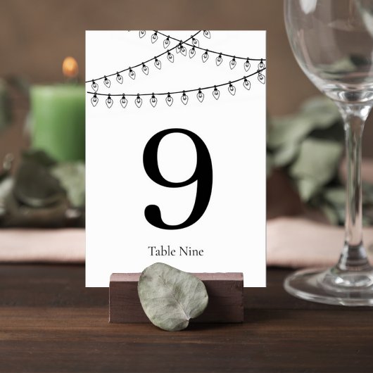 Numéro De Table Wedding Table Number Card with String Lights