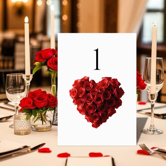 Numéro De Table Wedding Table Number-Heart Shaped Red Roses-