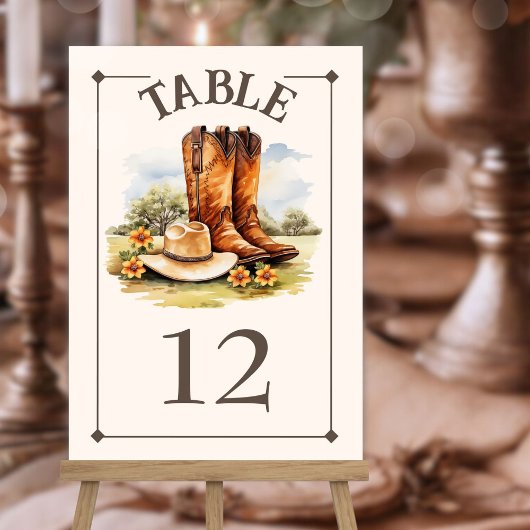 Numéro De Table Western Country Cowboy Boots Mariage Numéro de tab